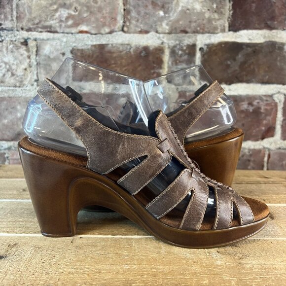 AEROSOLES Open Toe Brown Leather Chunky Block Heel Sandals Sz 8.5 - Picture 9 of 14